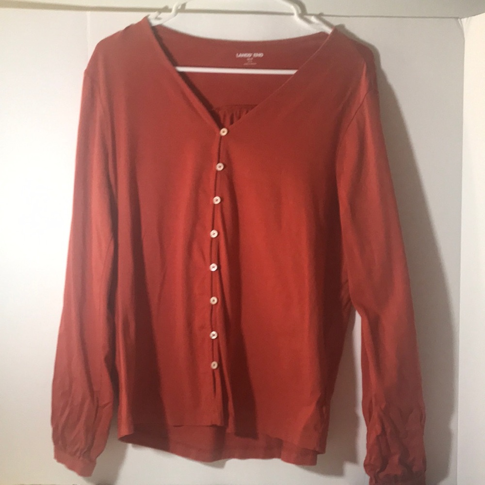 LANDS’ END cardigan light weight size med petite long sleeve pink office casual